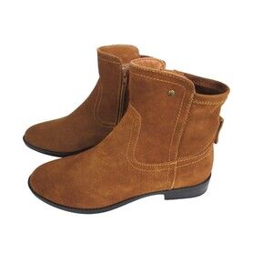 Very Volatile Jericho Cognac Booties 7.5 Suede Leather Zip 1" Heel 618